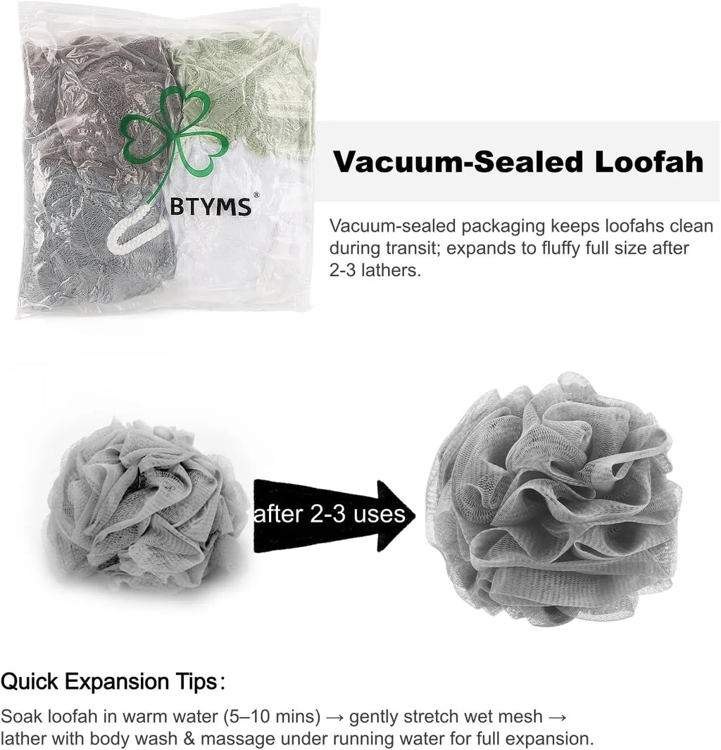 Premium Mesh Poufs (65G/Pcs) Bath Sponges Shower Loofahs Exfoliating Shower Puff - Great for Body Wash Pack of 4