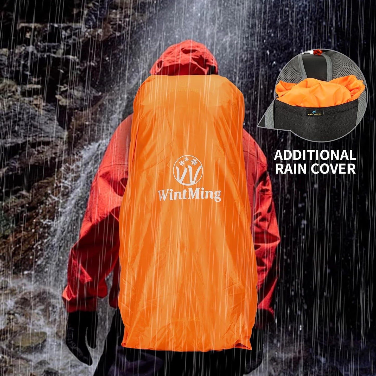 75L Waterproof Hiking Backpack with Rain Cover and Shoe Compartment for Men and Women, Frameless Design