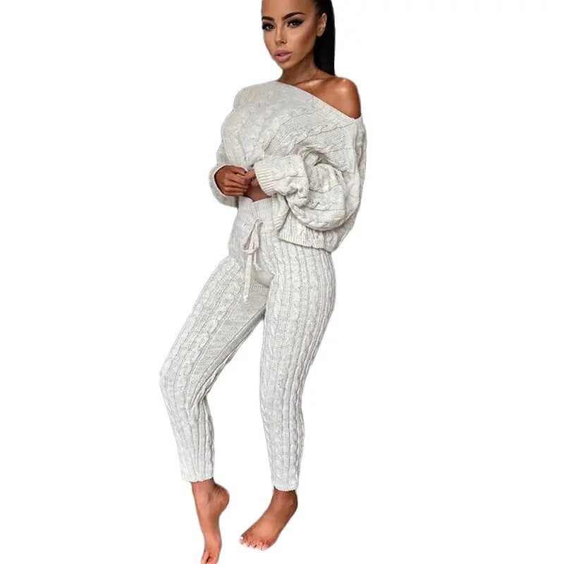 Autumn Winter Women Knitted Tracksuit Two Piece Set Women Cjdropshipping