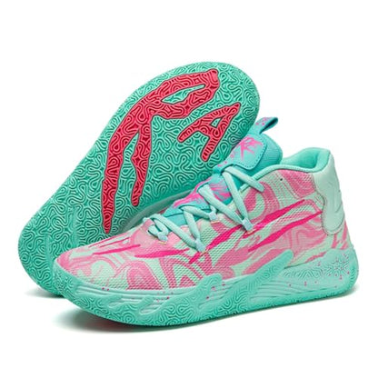 Wqsugnt Mens Multicolor High Top Basketball Shoes Non-Slip Breathable Running Shoes Fahsion Lightweight Outdoor Gym Sneakers (Pink -Green5.5)