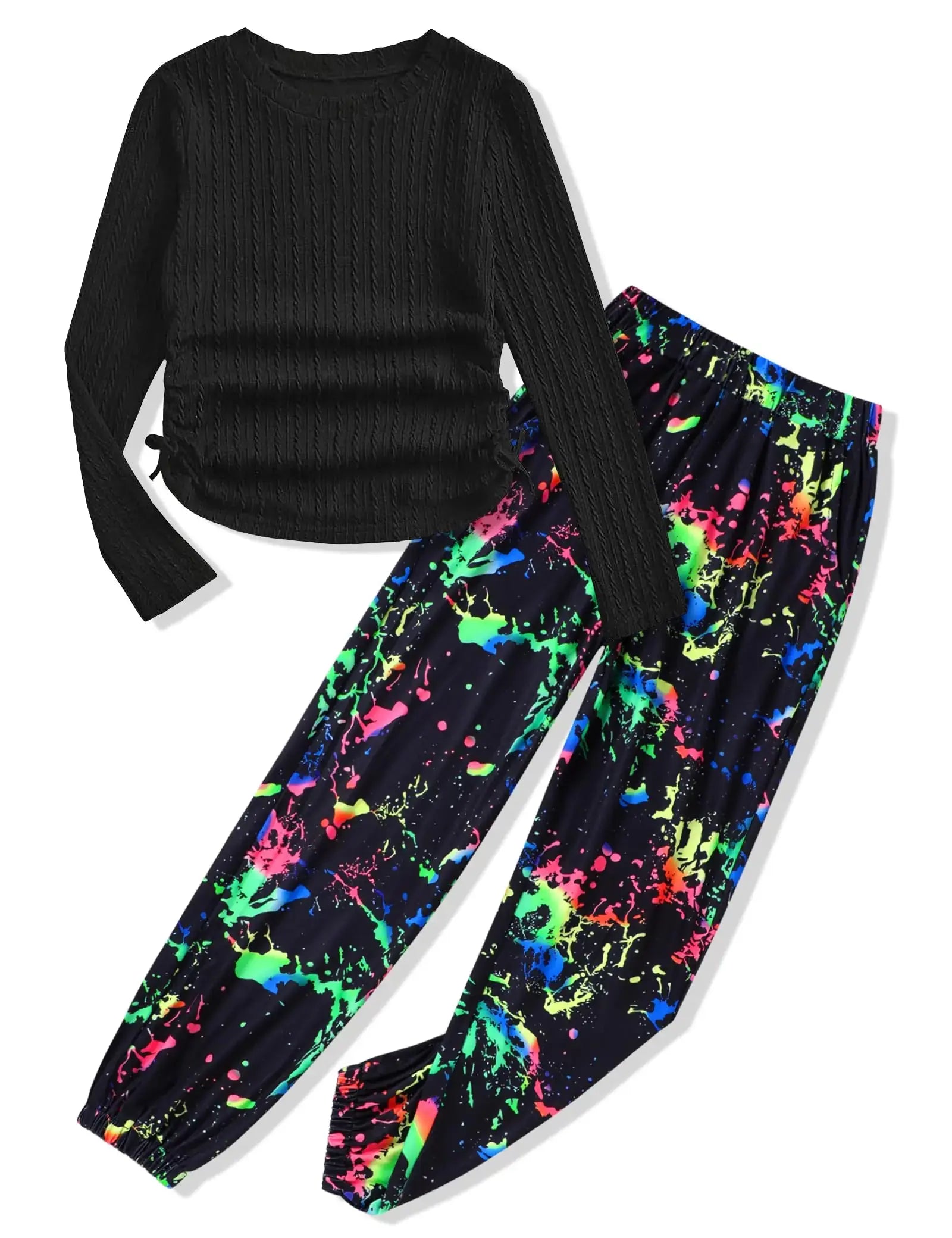 Glaoly Girls Clothes Size 7 8 Ruched Drawstring Ribbed Knit Long Sleeve T Shirt Camouflage Pants Girls Clothing Sets Zendrop