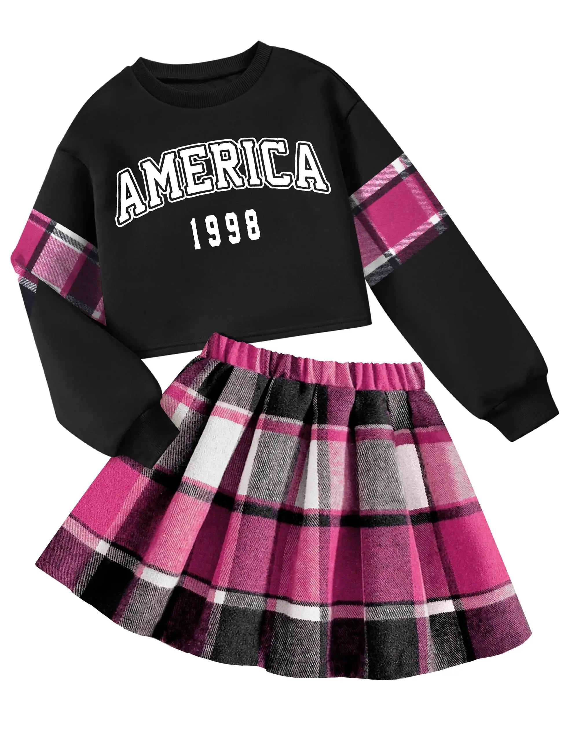 NECIOUS Girls Outfits Two Piece Teen Girls Clothes Fall Winter Fashion Sweatshirt Checkered Skirts Sets Girls Clothing Size 12 Size 11 Zendrop