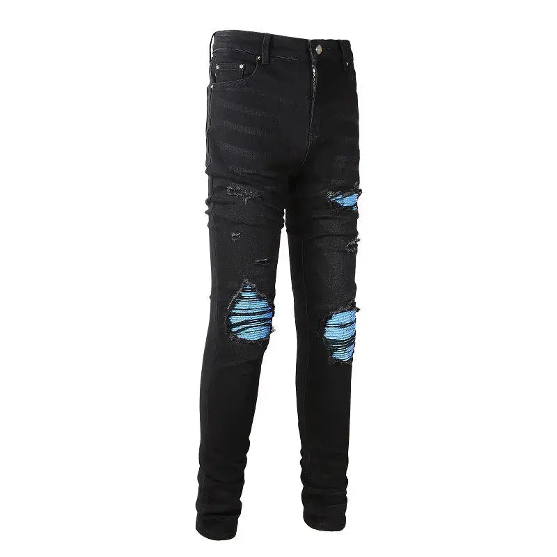 Trendy Ripped Patch Elastic Jeans by Leading Brand Zendrop