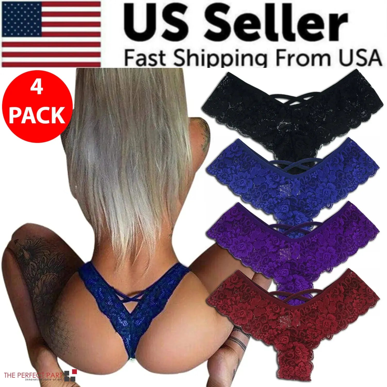 4 Pack Women Sexy Lace Underwear Lingerie Panties G-String Brief Thong Plus Size - New Era Fashion LLc