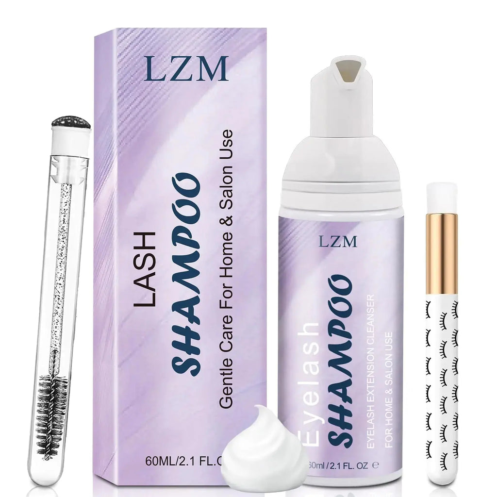 LZM Lash Shampoo Lash Cleaner - Lash Wash Cleaning kit for Cluster Lash/Eyelash Extensions Lash Bath Lash Cleanser Foam Lash Soap Lash Care Oil Free 60ml(3-IN-1 SHAMPOO KIT) Zendrop