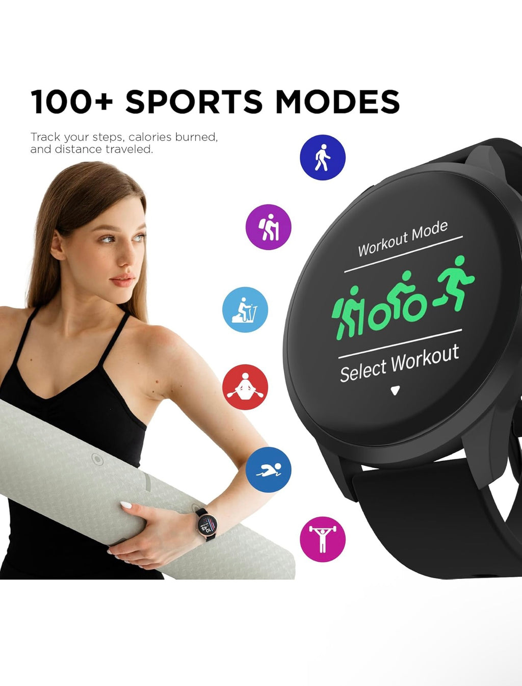 iTouch Sport 4 Smartwatch - Fitness Tracker Heart Rate Monitor Customizable Watch Face - Activity and Calorie Tracker - 100+ Sports Modes - Bluetooth Connectivity