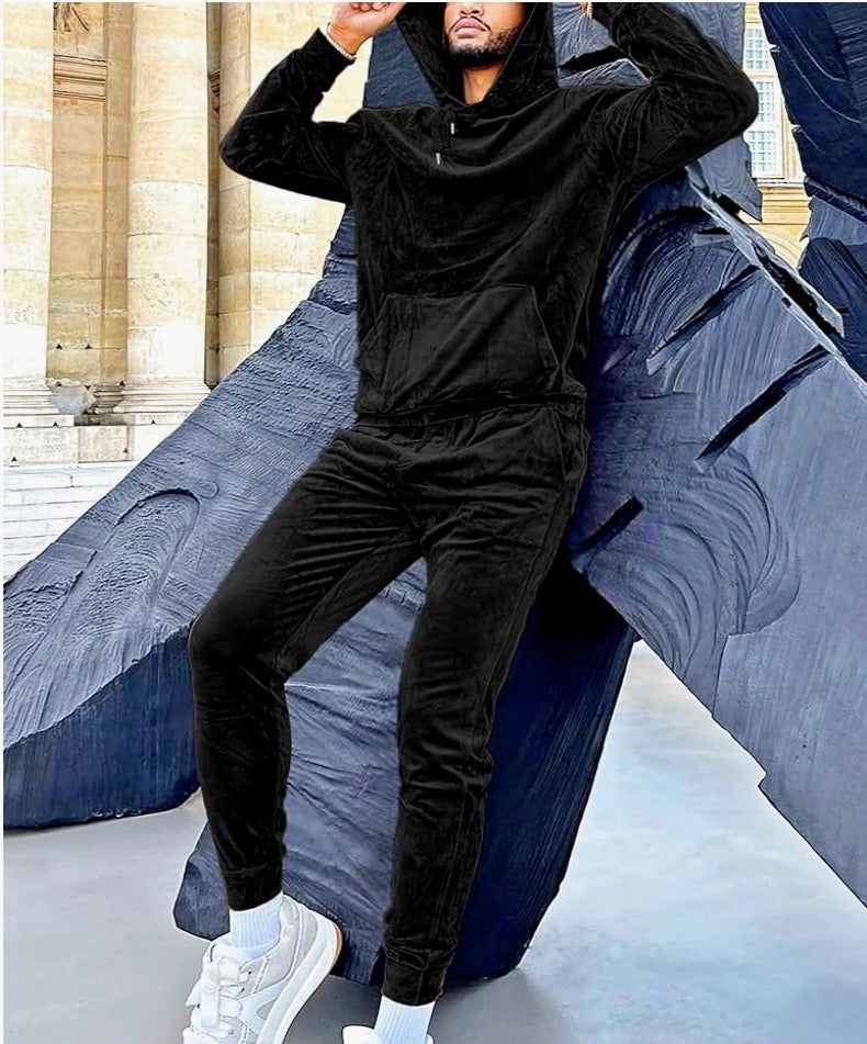LecGee Velour Tracksuit Mens 2 Piece Velvet Hoodies Jacket Drawtsring Waistband Sweatpants Sweatsuits Set Casual Outfits