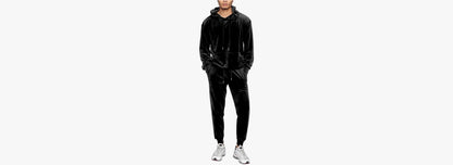 LecGee Velour Tracksuit Mens 2 Piece Velvet Hoodies Jacket Drawtsring Waistband Sweatpants Sweatsuits Set Casual Outfits