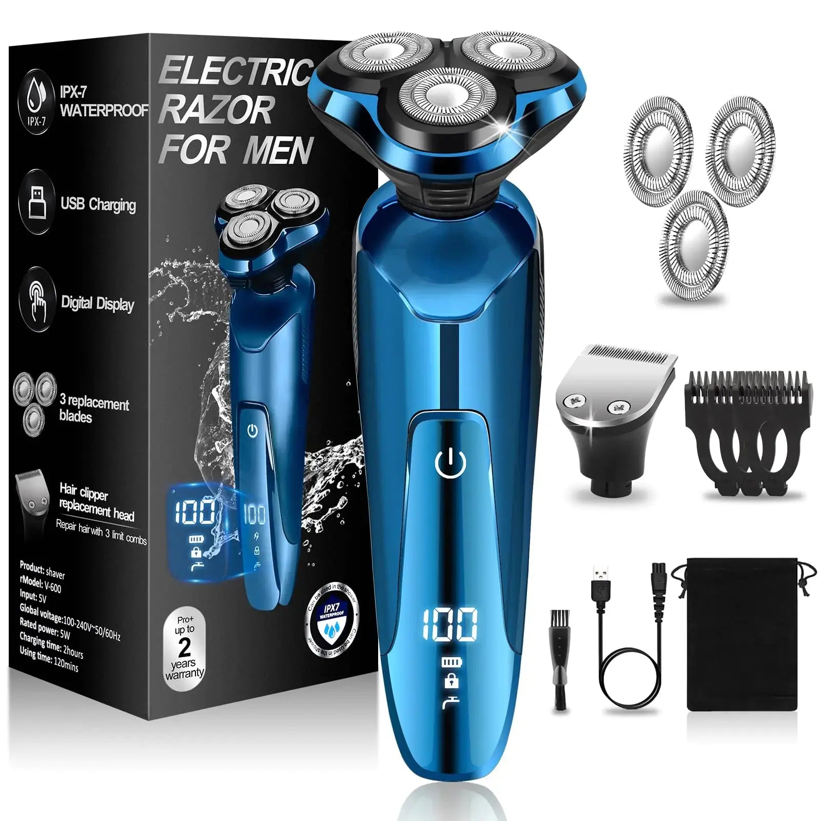 Electric Razor for Men2024 Men’s Electric Shavers RotaryLED Display 100% Waterproof Cordless Razor Wet/Dry ShavingElectric Shaver for Men Replaceable Blades Portable Travel Razor Zendrop