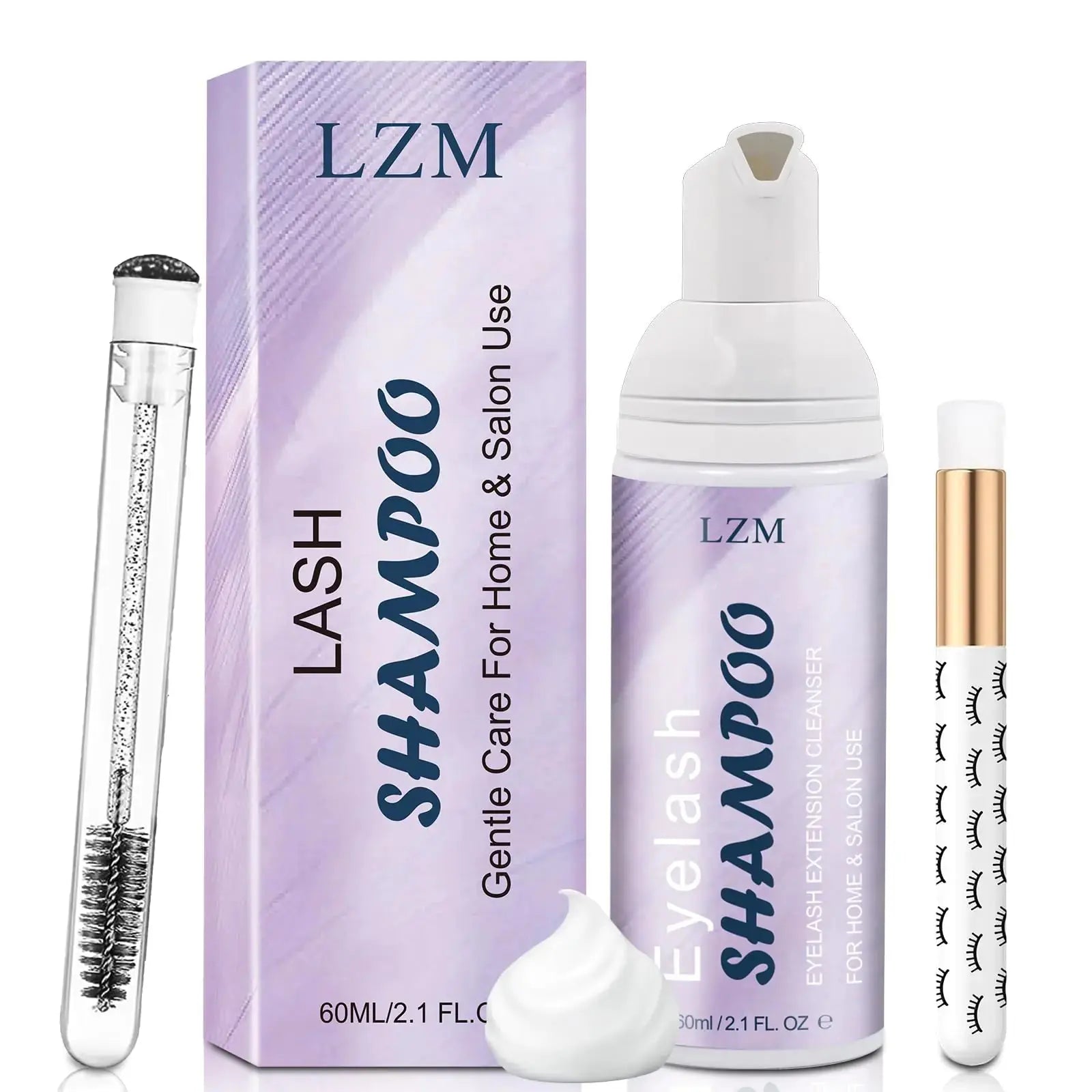 LZM Lash Shampoo Lash Cleaner - Lash Wash Cleaning kit for Cluster Lash/Eyelash Extensions Lash Bath Lash Cleanser Foam Lash Soap Lash Care Oil Free 60ml(3-IN-1 SHAMPOO KIT) Zendrop