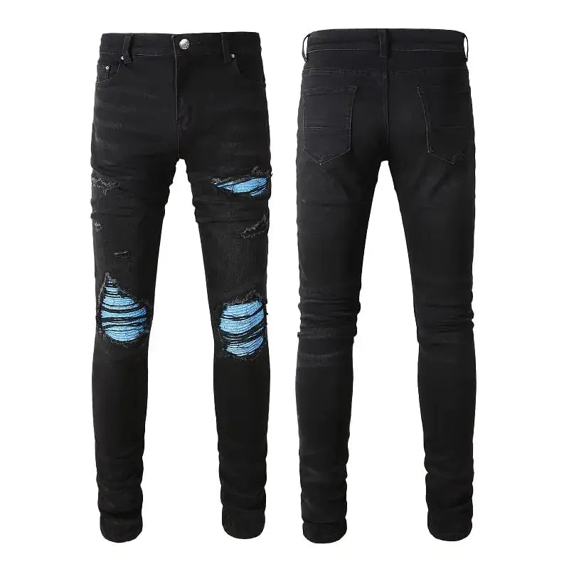 Trendy Ripped Patch Elastic Jeans by Leading Brand Zendrop