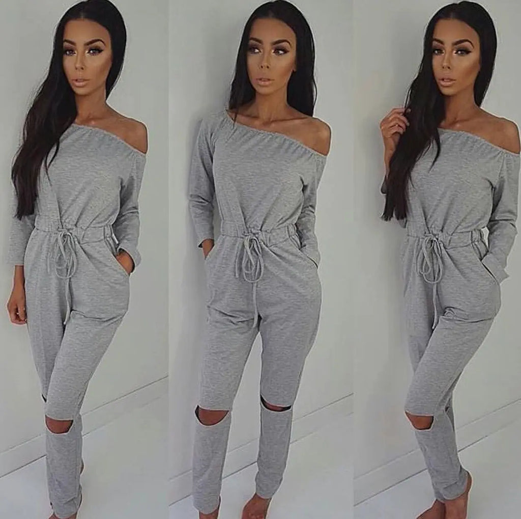 Off-Shoulder Ripped Jumpsuit