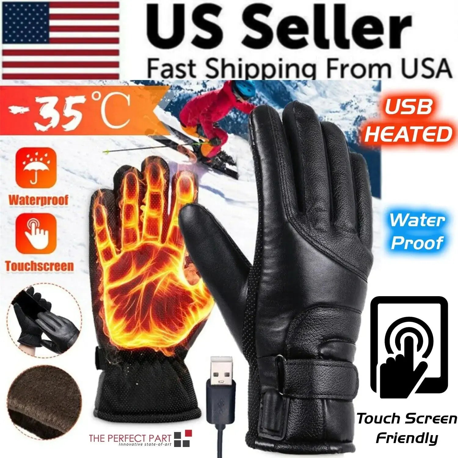 Electric USB Heated Gloves Winter Warming Thermal Ski Snow Hand Warm Windproof Zendrop