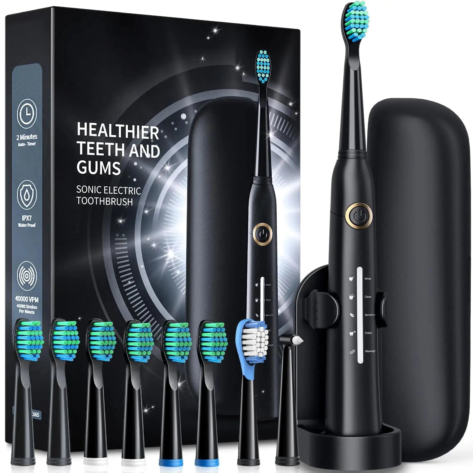 TEETHEORY Electric Toothbrush with Travel Case Sonic Toothbrush for Adults with 8 Brush Heads for 2-Year Use 40000 VPM Deep Clean Rechargeable Toothbrushes Last 30 Days with 5 Modes Zendrop