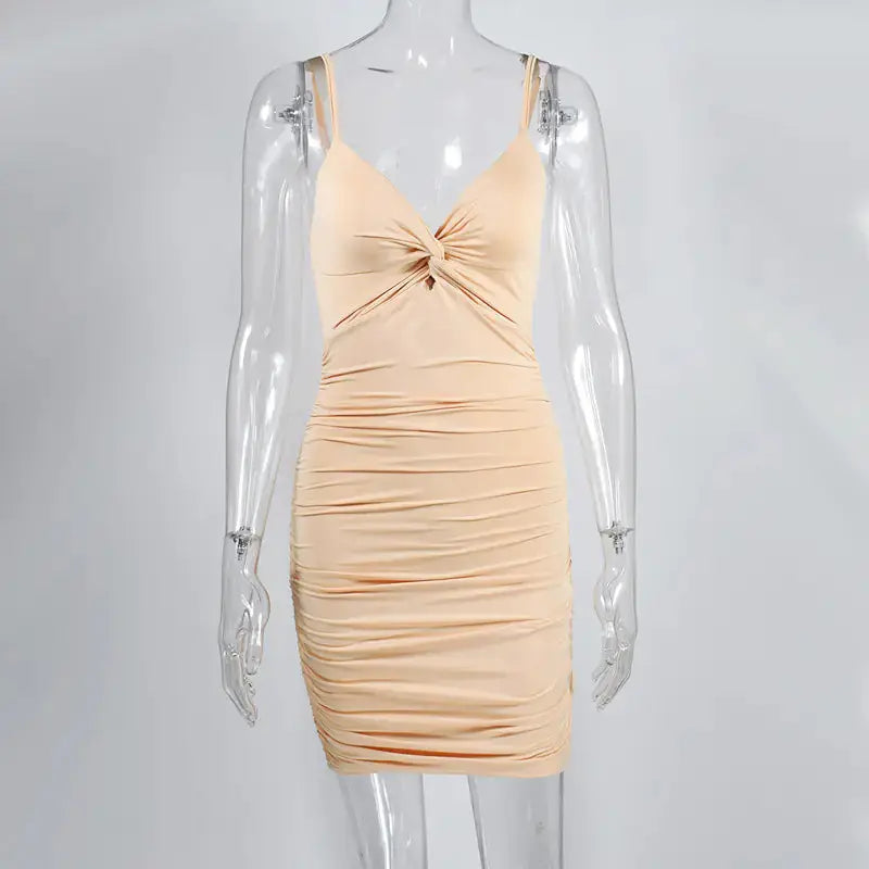 Sexy Ruched Bodycon Mini Dress with Deep V Neck Zendrop