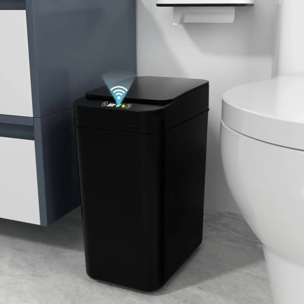 Bathroom Trash Can with Lid Touchless Automatic Garbage Can Slim Motion Sensor Smart Trash Bin for Bedroom,Office,Living Room Dropshipman