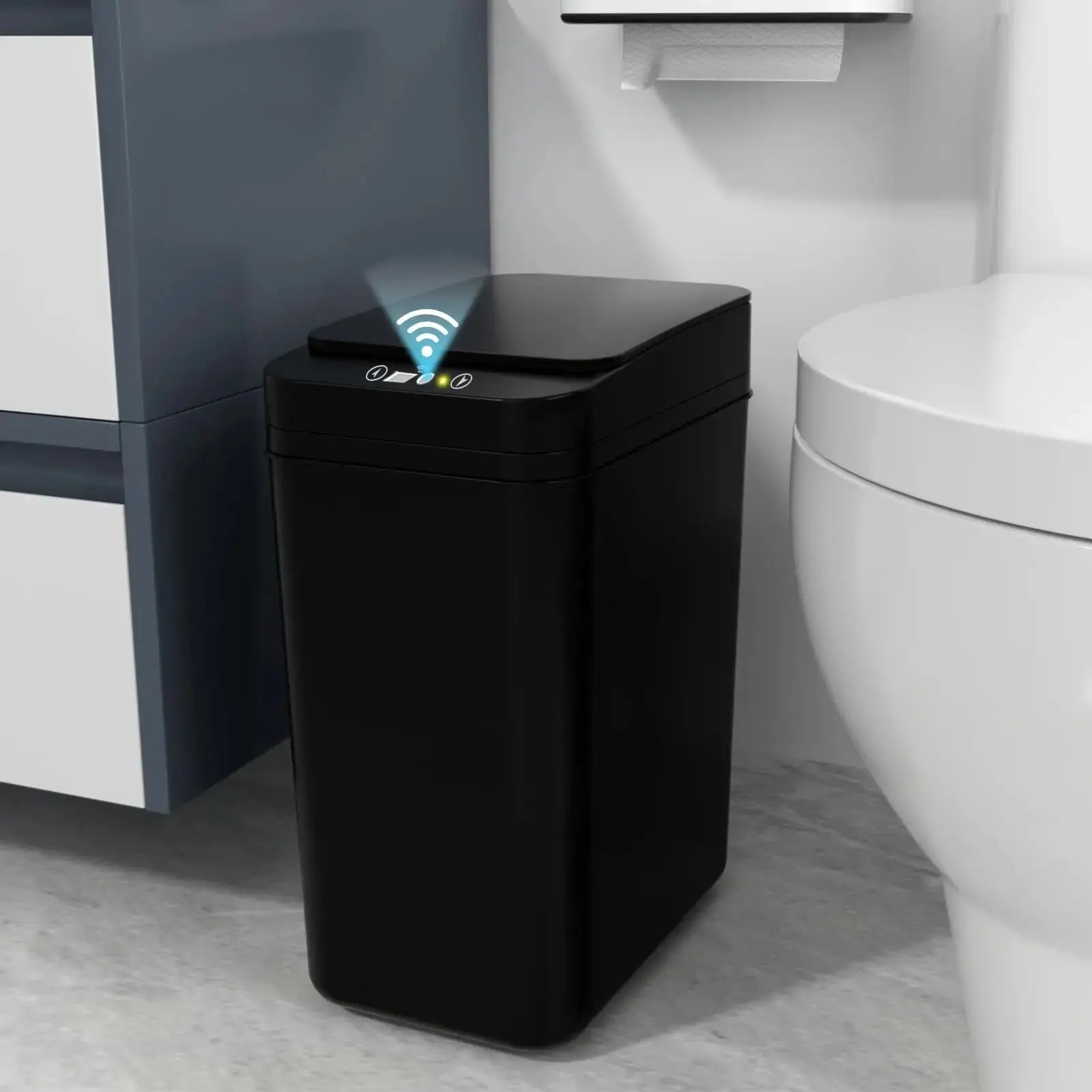 Bathroom Trash Can with Lid Touchless Automatic Garbage Can Slim Motion Sensor Smart Trash Bin for Bedroom,Office,Living Room Dropshipman