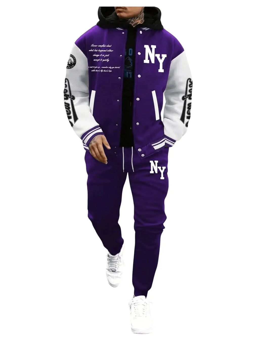 SOLY HUX Mens Tracksuit 2 Piece Outfits Color Block Letter Graphic Long Sleeve Varsity Jacket and Pants Set Purple Letter XX-Large Zendrop