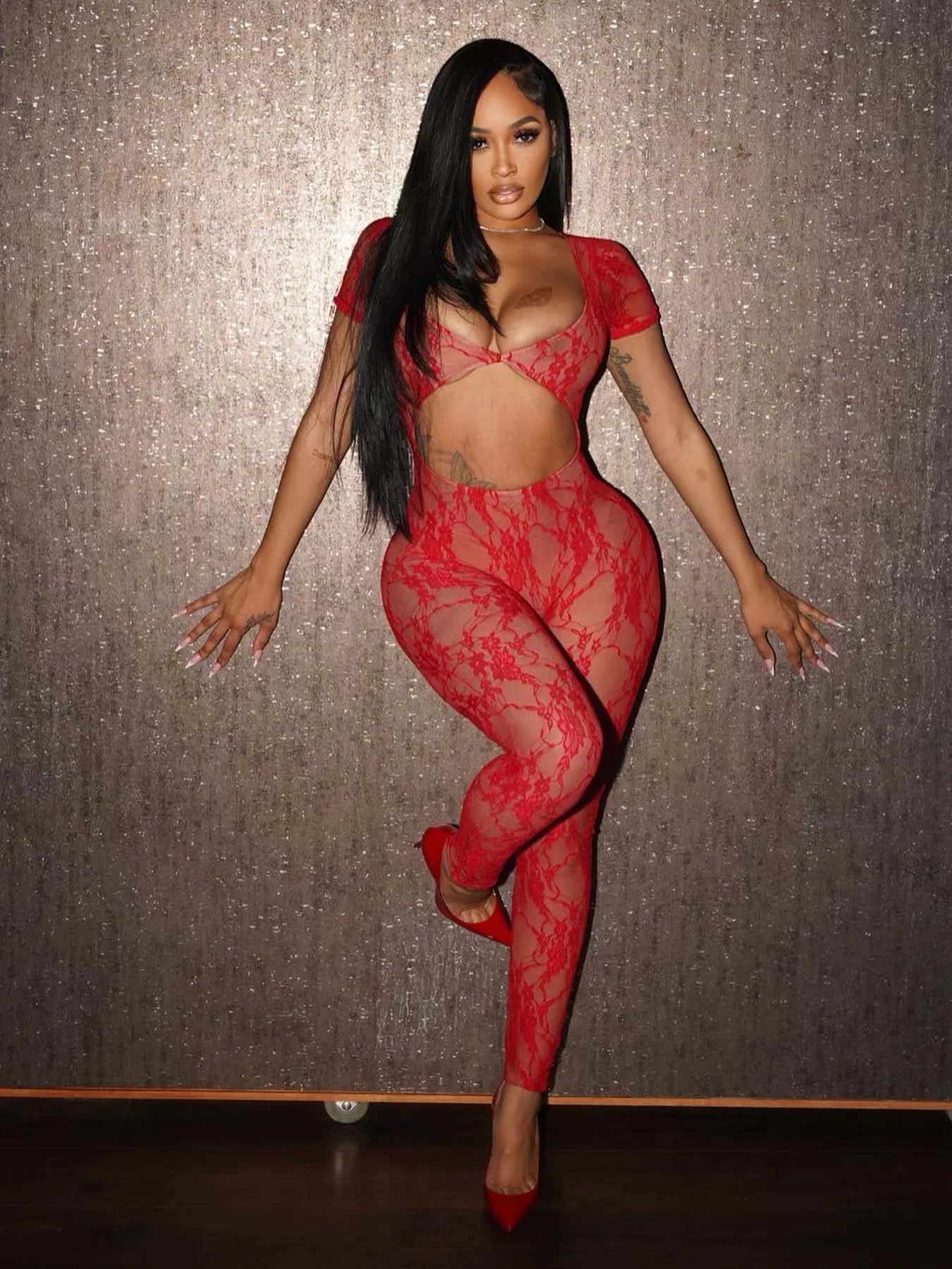 Lace Sleeve Cropped Jumpsuit