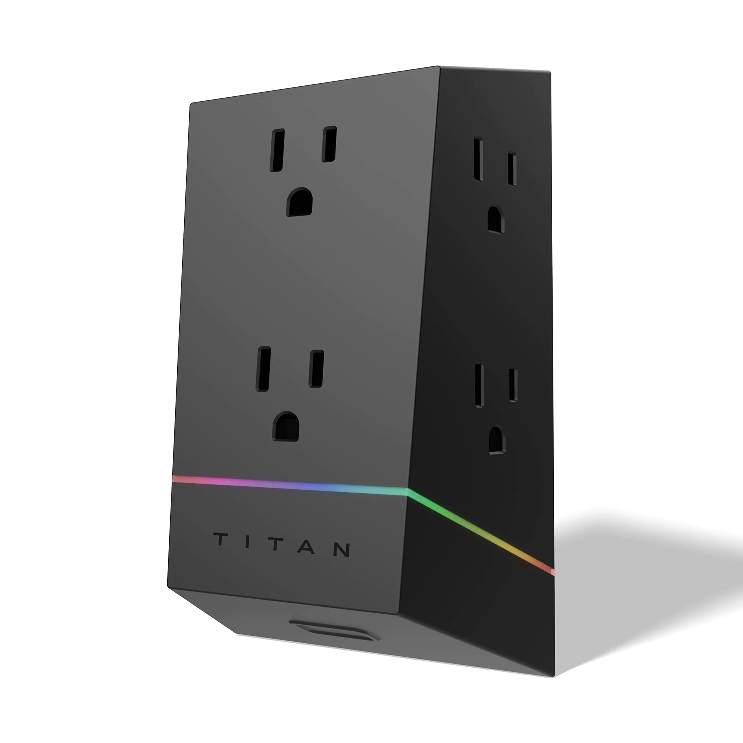 Titan 6-Outlet Surge Protector LED Light Strip with Full Spectrum Color-Select Outlet Extender Compatible with Power Gaming PC Laptop Computer Setup PS4 PS5 Xbox Black 57365