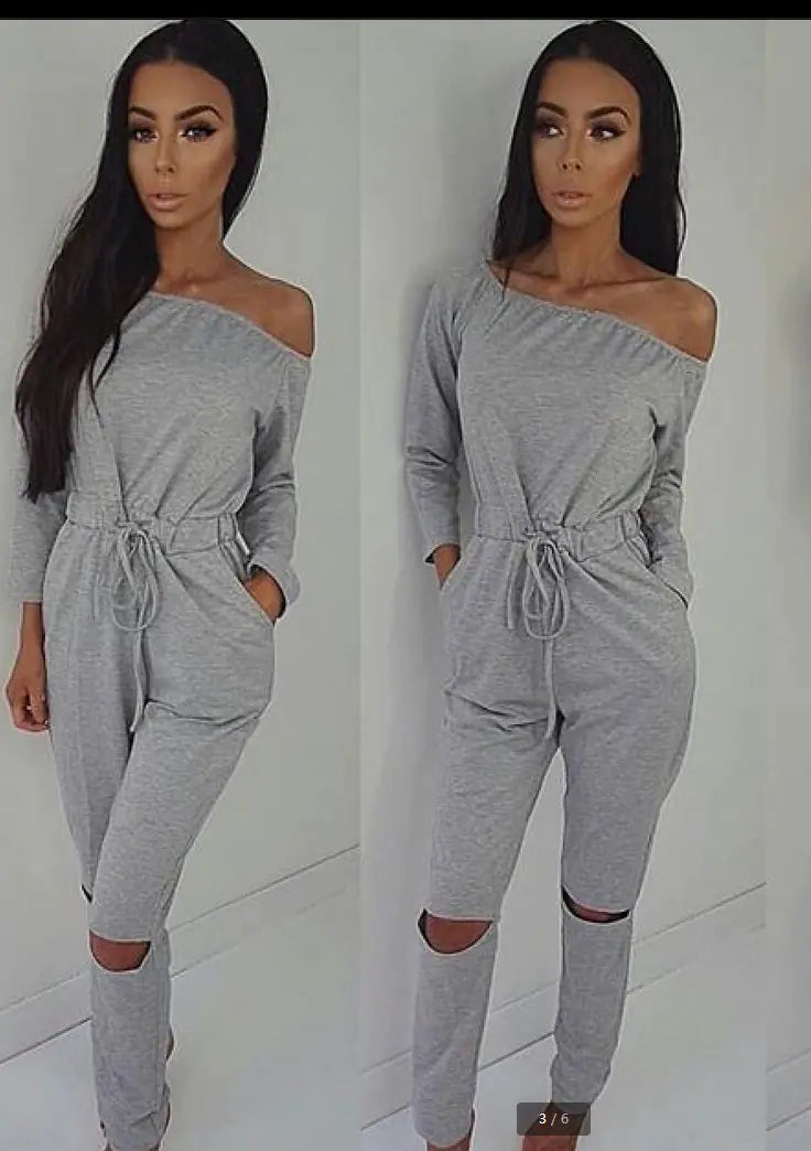 Off-Shoulder Ripped Jumpsuit