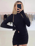 Black Turtleneck Ruched Bodycon Mini Dress for Women Zendrop