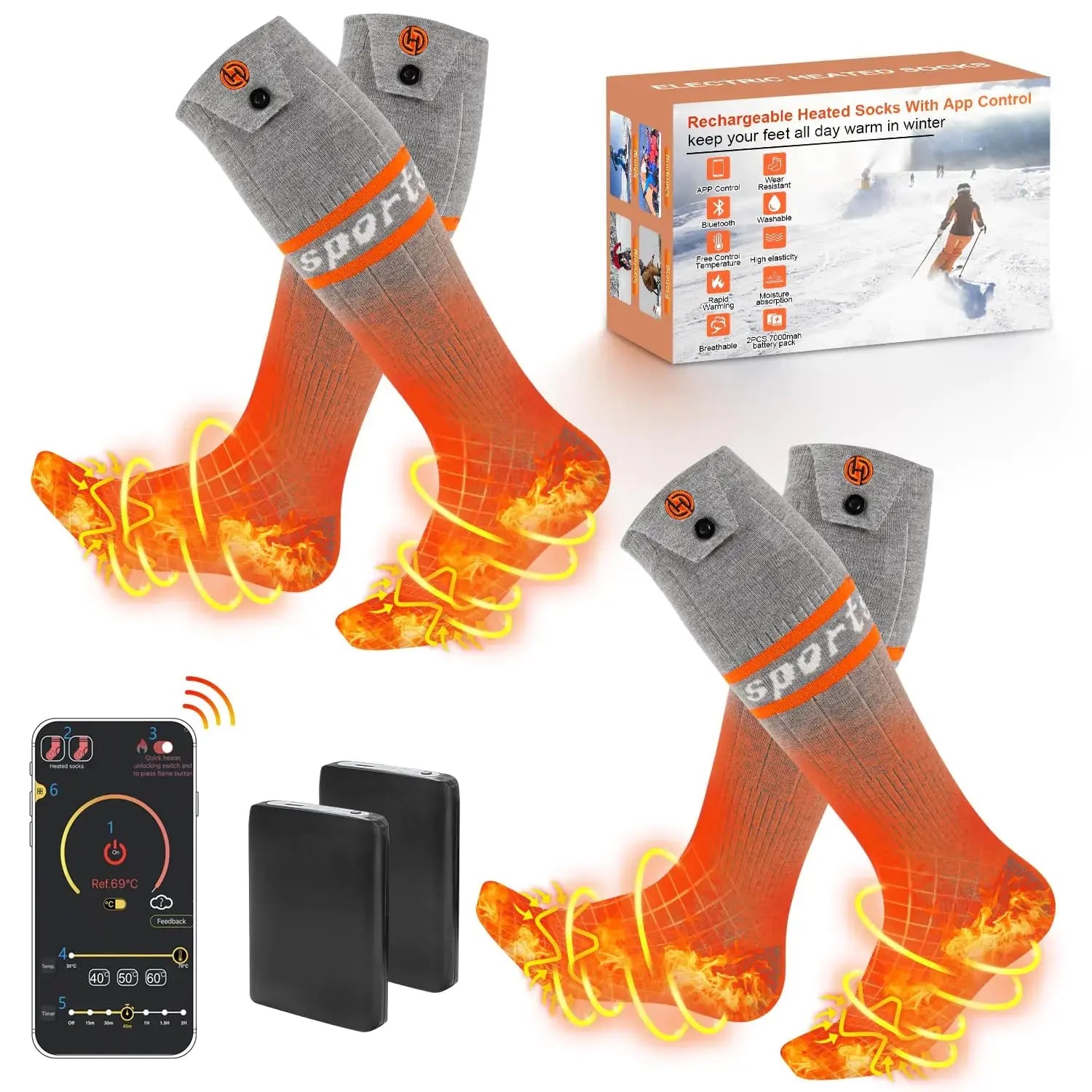 Heated Socks for Men Women APP Control Electric Heating Socks 7000mAh Rechargeable Battery Heate Thermal Socks for Winter Camping Fishing Cycling Skiing Hunting Hiking Black 2 Pair Zendrop