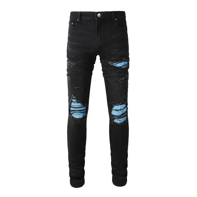 Trendy Ripped Patch Elastic Jeans by Leading Brand Zendrop