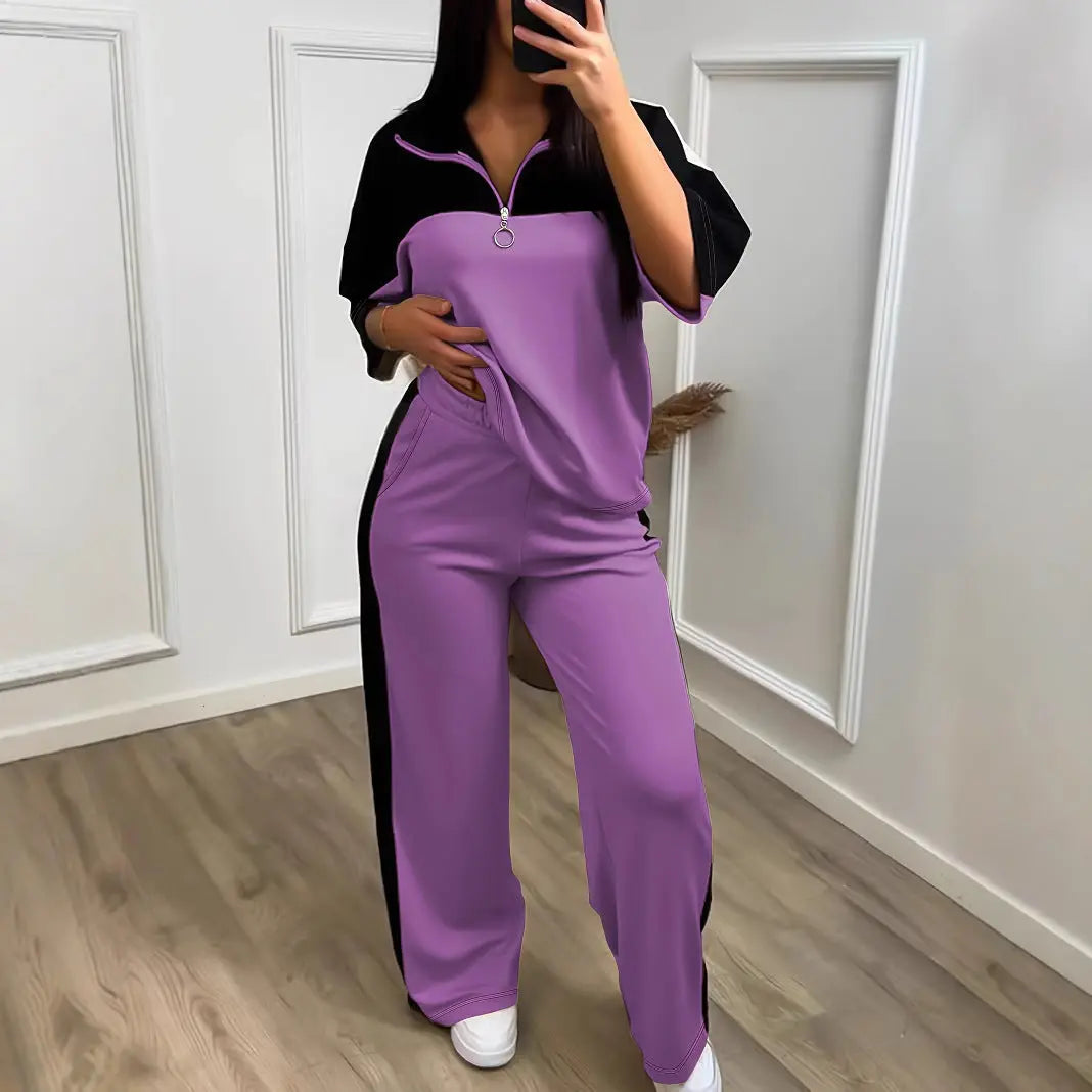 Womens Color-Block Minimalist Casual Chic Sportswear Set - New Era Fashion LLc