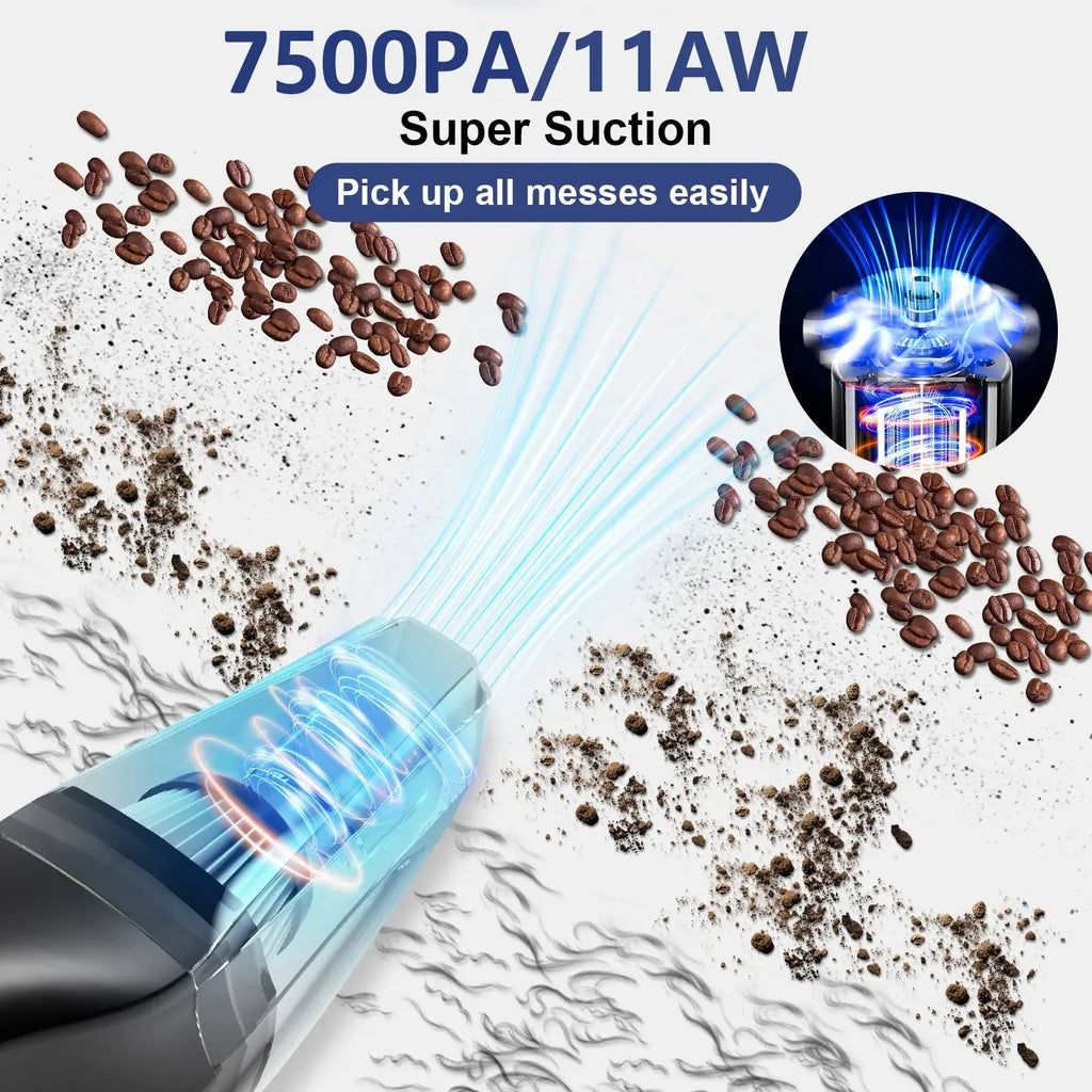 Portable Car Vacuum Cleaner,  Cordless Handheld Vacuum 7.5KPA Powerful Wet Dry Vac for Home Car Pet Hair