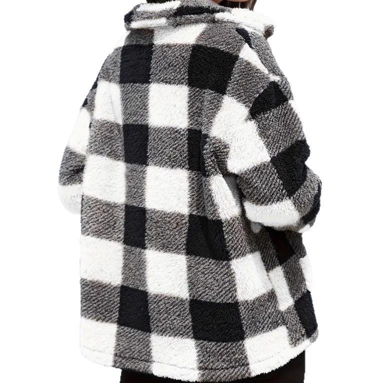 Color-blocked Plaid Jacket Fashion Lapel Pockets Single-breasted Coat Spring Fall Clothing For Women