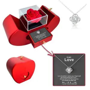 Fashion Jewelry Box Red Apple Christmas Gift Necklace Eternal Rose For Girl Mother's Day Valentine's Day Gifts With Artificial Flower Rose Flower Jewelry Box - New Era Fashion LLc