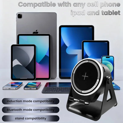 Wireless Induction Speaker with Phone Stand ,5 in 1 Bluetooth Speaker Amplifier Stereo Sound, RGB Ambient Light, 360° Adjustable Phone Holder Compatible with Iphone/Ipad/Android