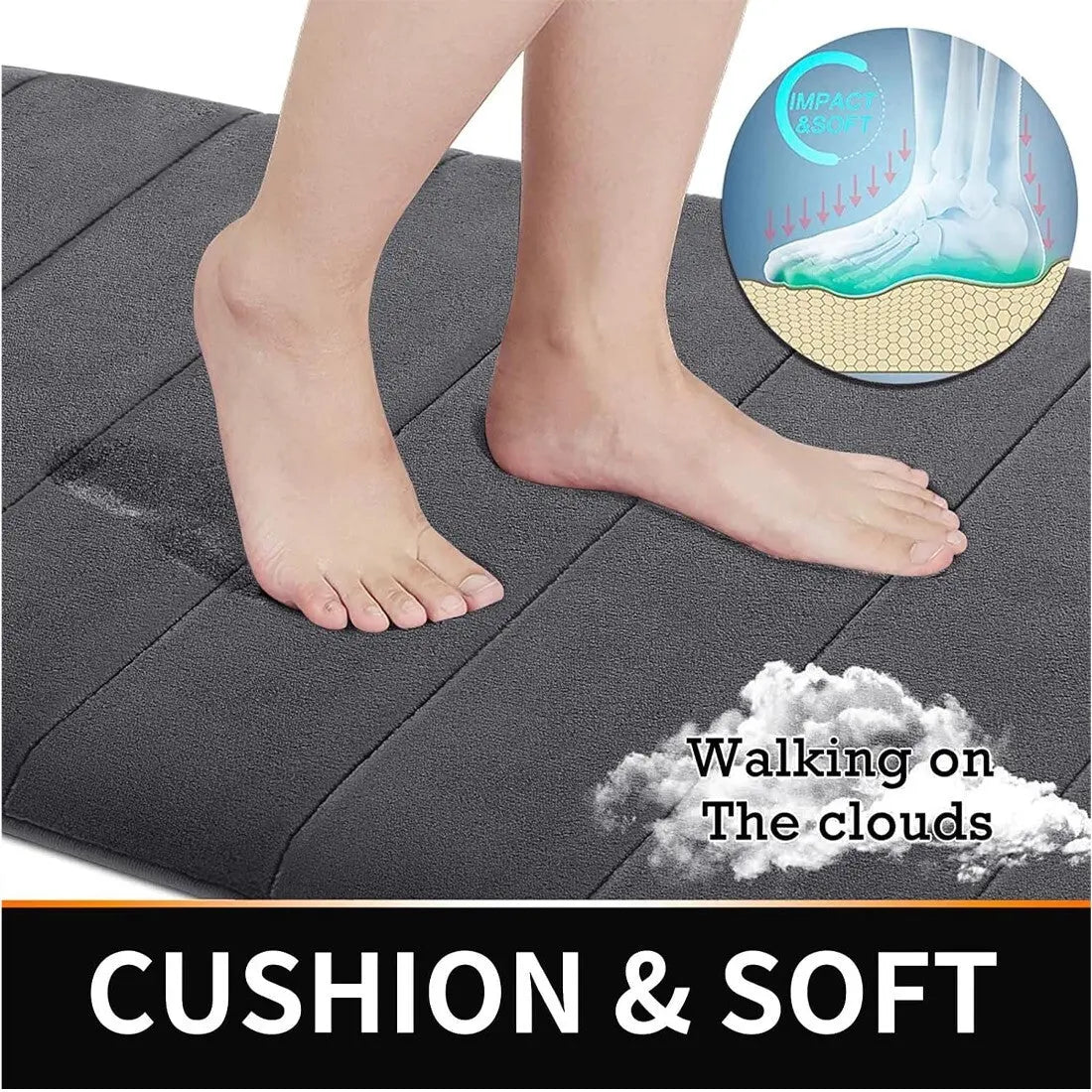 MEMORY FOAM BATH MAT PEDESTAL SET NON SLIP TOILET BATHROOM CONTOUR RUGS 3 PIECE--Grey Cjdropshipping