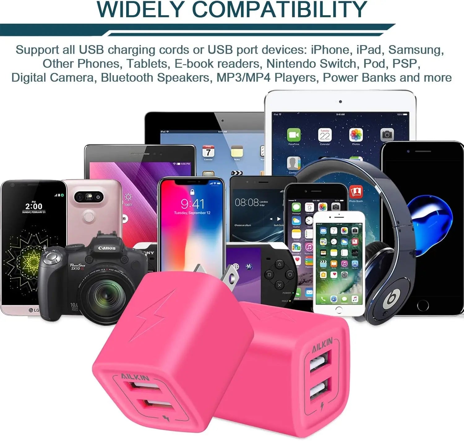 Wall Charger,  USB Plug Fast Charging Block, Power Adapter Cube 2 Port Charge Travel Brick Cell Quick Chargers Box for Iphone Samsung Galaxy USB Box Base Brick