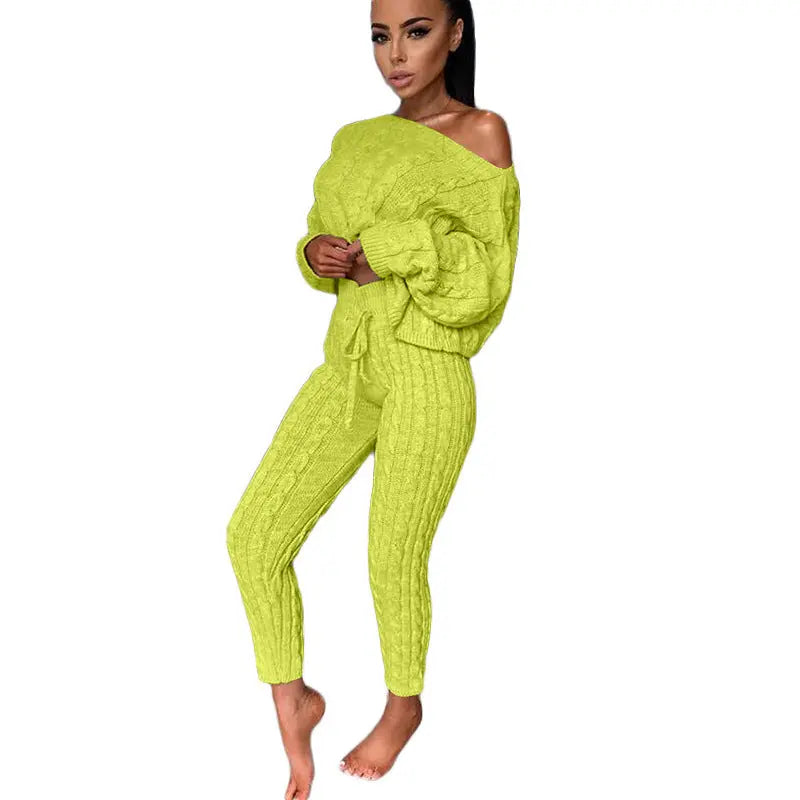 Autumn Winter Women Knitted Tracksuit Two Piece Set Women Cjdropshipping