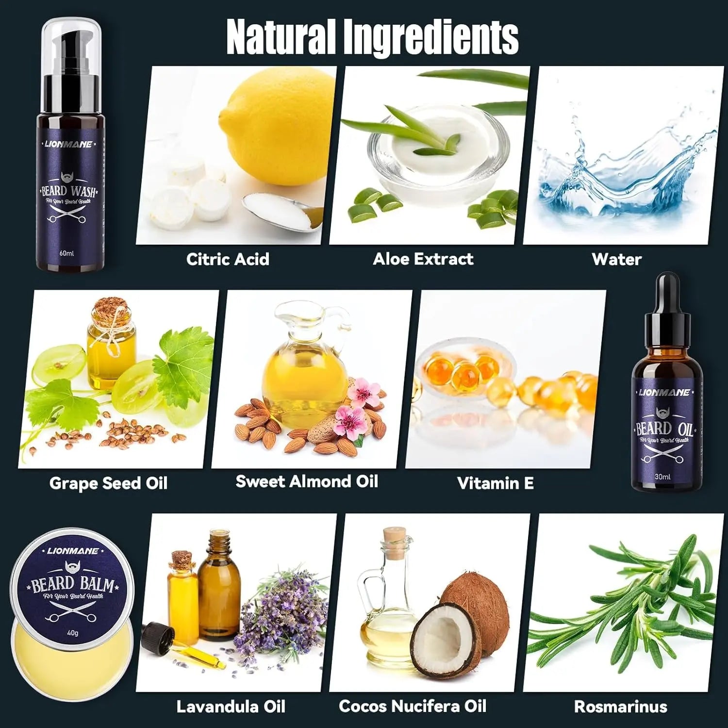 Valentine'S Day Beard Care Gifts Kit for Men, Beard Mustache Grooming Kit -Beard Balm, Beard Wash, Beard Oil, Brush, Scissors, Birthday Anniversary Daily Gifts for Husband/Boyfriend/Dad/Him