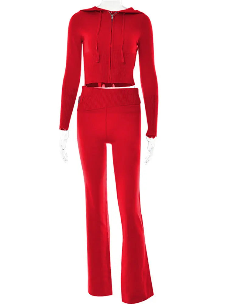 Hoodie Suit Sports Leisure Sexy Zip Long Sleeve Sweater And High Waist Long Pants Set Women's Clothing Cjdropshipping