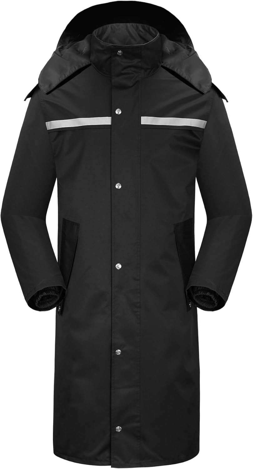 Waterproof Long Rain Jacket - Lightweight Reflective Rainwear with Packable Hood for Men and Women