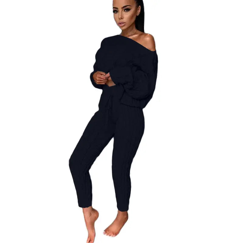 Autumn Winter Women Knitted Tracksuit Two Piece Set Women Cjdropshipping