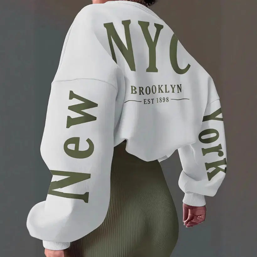 Letter Print Loose Round Neck Sweater Cjdropshipping