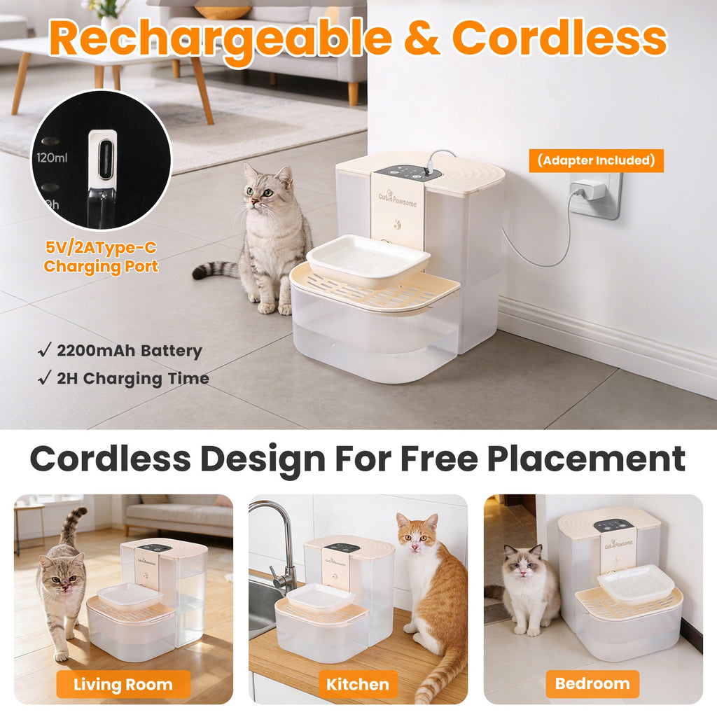 1Pc Smart Pet Water Fountain Automatic Cat Water Dispenser 4.5L Cordless Rechargeable Dog Water Fountain Self-Refill With 3 Adjustable Volume 3 Time Intervals Remote Control Cleaning Brush