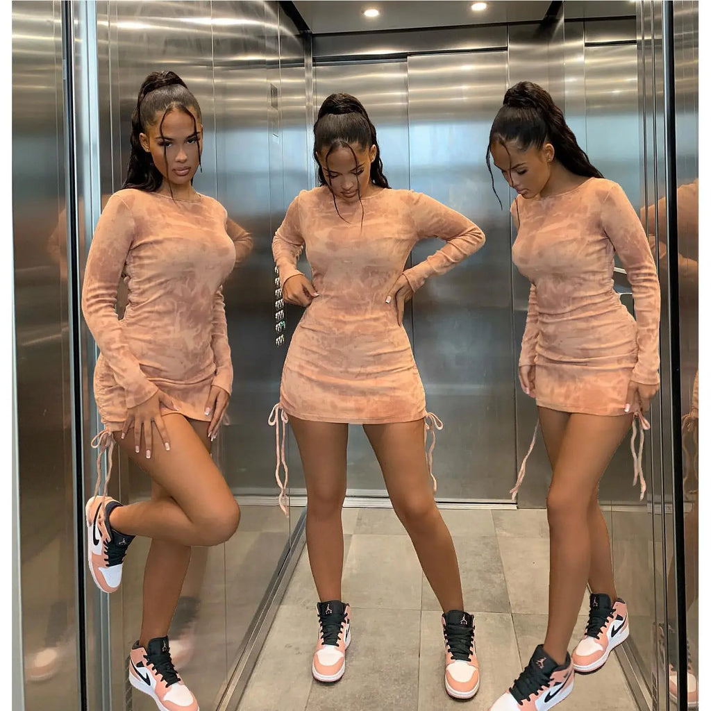 Fashion Pleated Digital Print Long Sleeve Dress Cjdropshipping