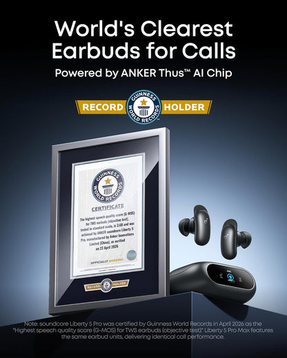 Soundcore Liberty 5 Pro,Guinness World Records-Certified Call Quality, Thus™ AI Chip,Active Noise Cancelling Wireless Earbuds,Crystal-Clear Calls for Commute,Noisy Environments