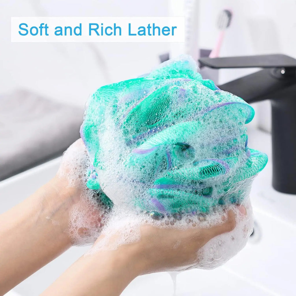 Loofah Sponge 60G/Piece, Exfoliating Bath Sponge Body Scrubber - Loofa Set of 4 Flower Color (Green-Purple)