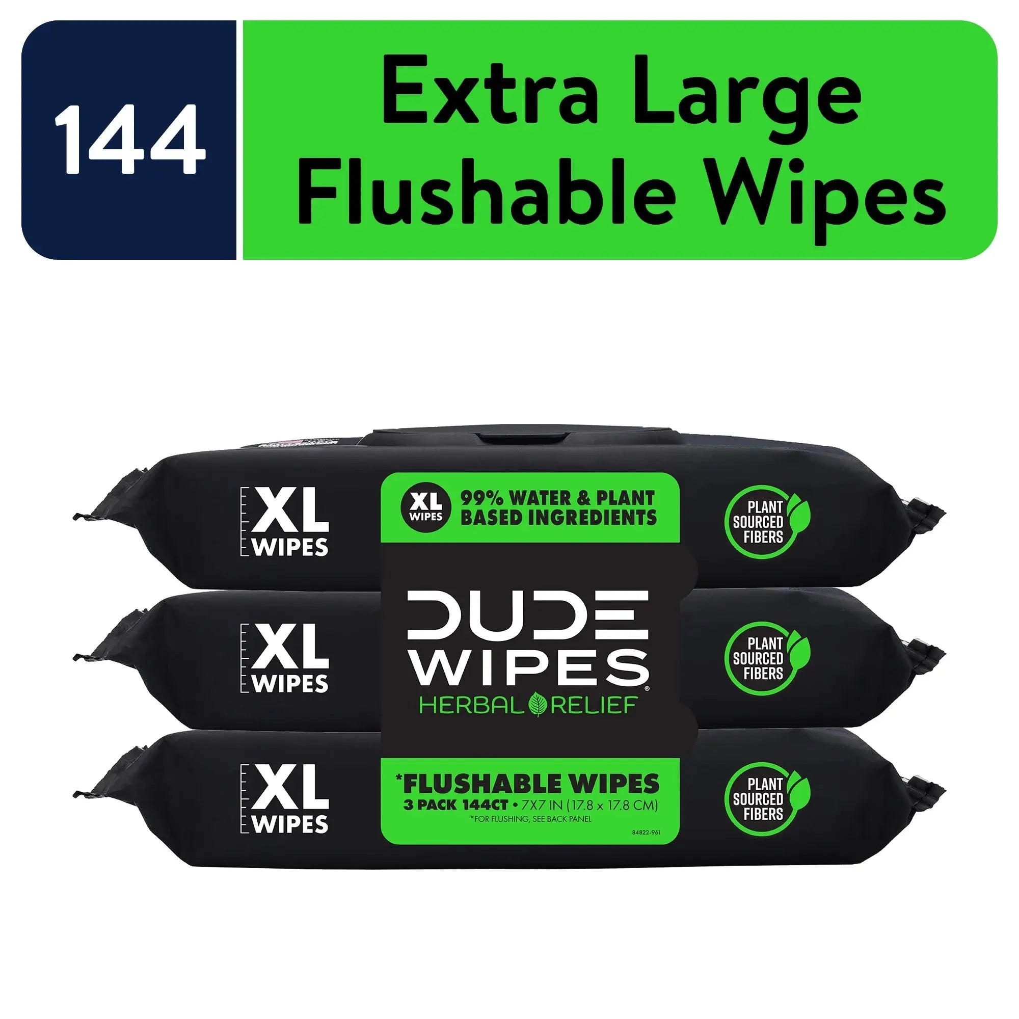 Flushable Wipes, XL Wet Wipes for at Home Use, Herbal Relief, 144 Count