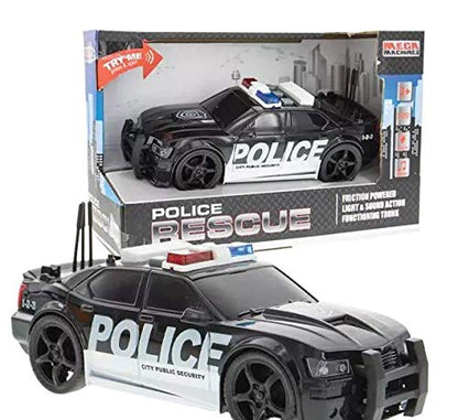 Friction Powered Police Car Toy Rescue Vehicle with Lights and Siren Sounds for Boys Toddlers and Kids Pull Back 1:20 Diecast Emergency Transport Vehicle Car