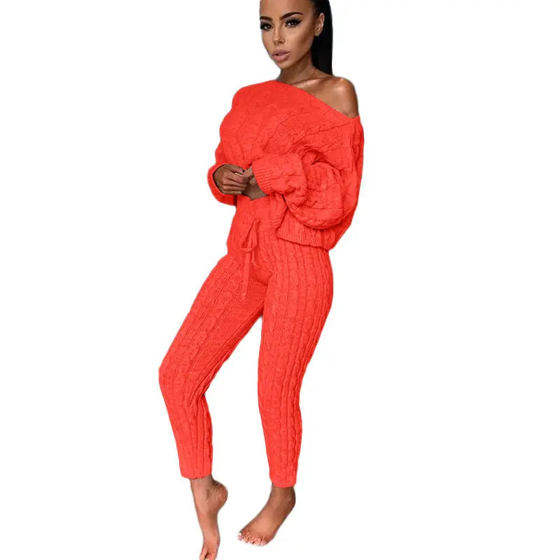 Autumn Winter Women Knitted Tracksuit Two Piece Set Women Cjdropshipping