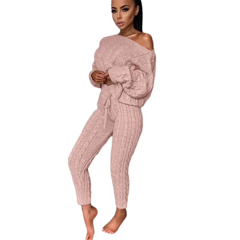 Autumn Winter Women Knitted Tracksuit Two Piece Set Women Cjdropshipping
