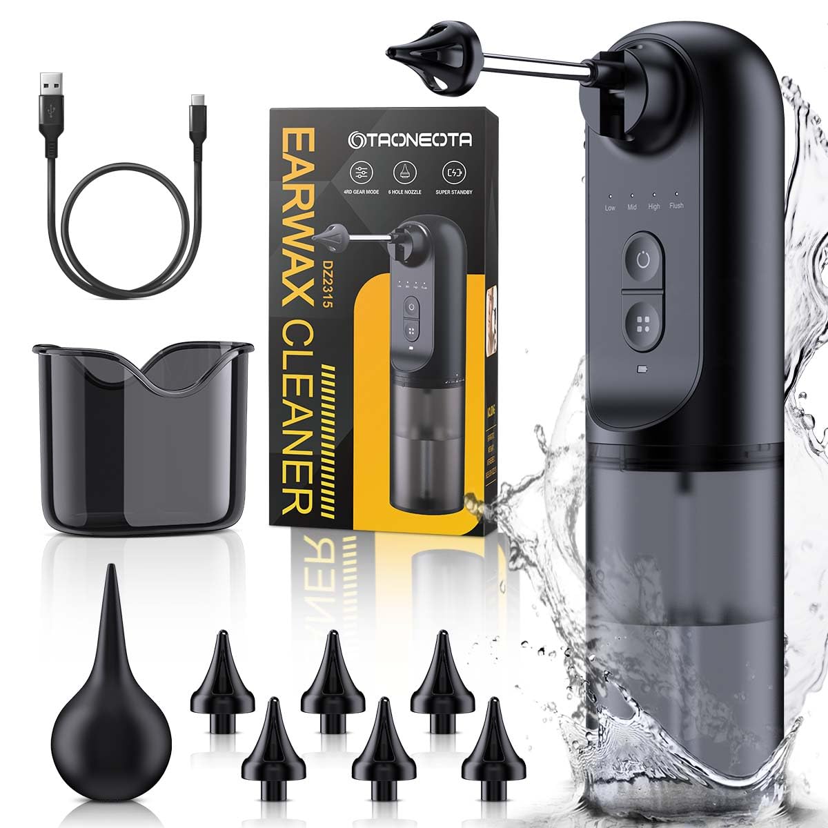 (Outlet) Ear Wax RemovalWater Powered Ear Cleaner with 4 Pressure Settings Rechargeable Ear Wax Removal Kit Ear Irrigation Flushing System Safe and Effective Ear Cleaning Tool for Earwax Buildup